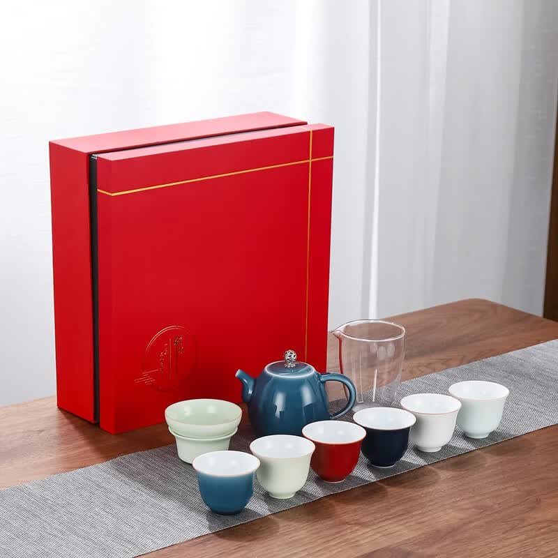 苏客 茶具套装陶瓷家用简约办公室茶壶茶杯盖碗茶碗泡茶功夫茶具礼盒装 茶壶套装(经典)