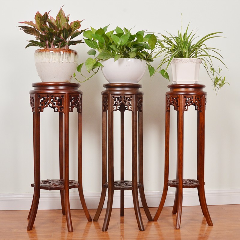 康曦木业(kangximuye) 新中式实木客厅花架绿萝花瓶高花架子古典镂空