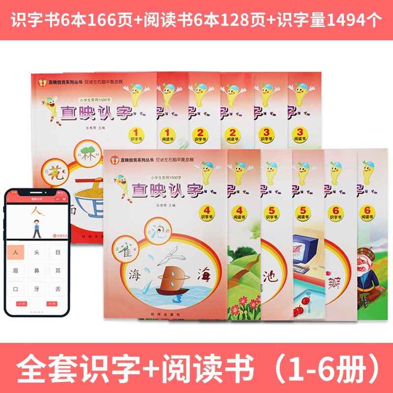 直映认字正版教材全套启蒙幼儿园网红宝宝直映识字字卡片幼小衔接 第1-6册识字与阅读