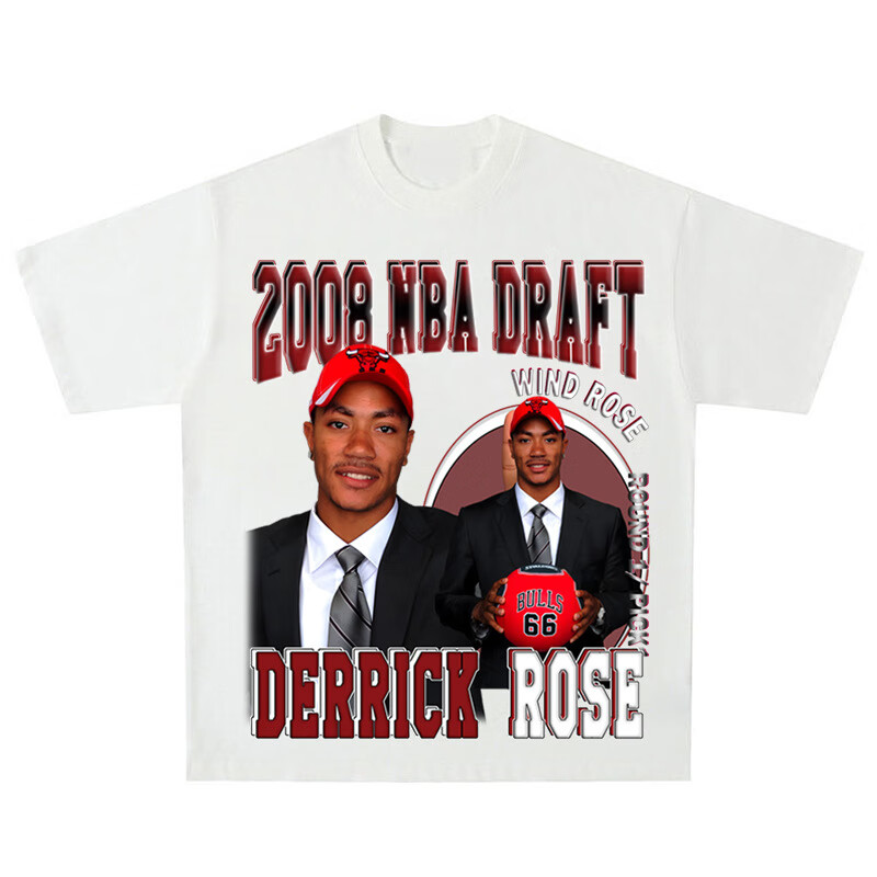 鸾鹤nba球星rose德里克罗斯印花t恤休闲男士青年高街潮流纯棉短袖