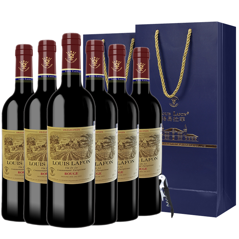 法国原瓶进口路易拉菲公爵领地干红葡萄酒750ML/瓶 精美礼盒装红酒 【套餐4】六瓶干红+手提袋+开瓶器