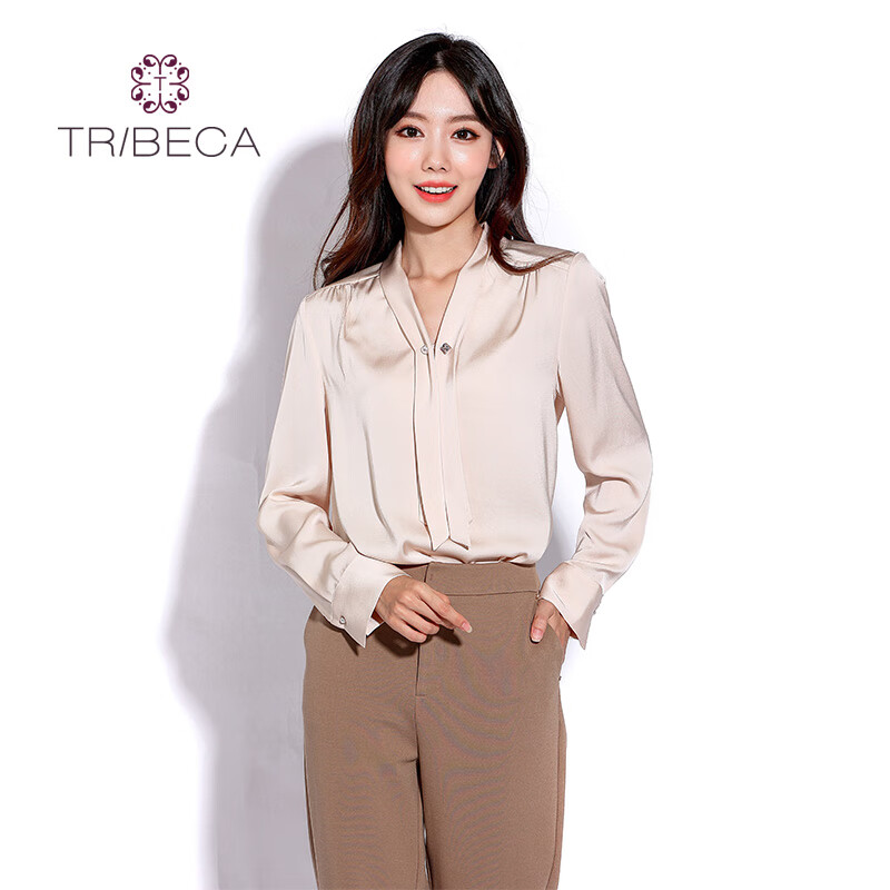 tribeca翠贝卡秋季新款长袖百搭显瘦通勤衬衫女 杏色 160