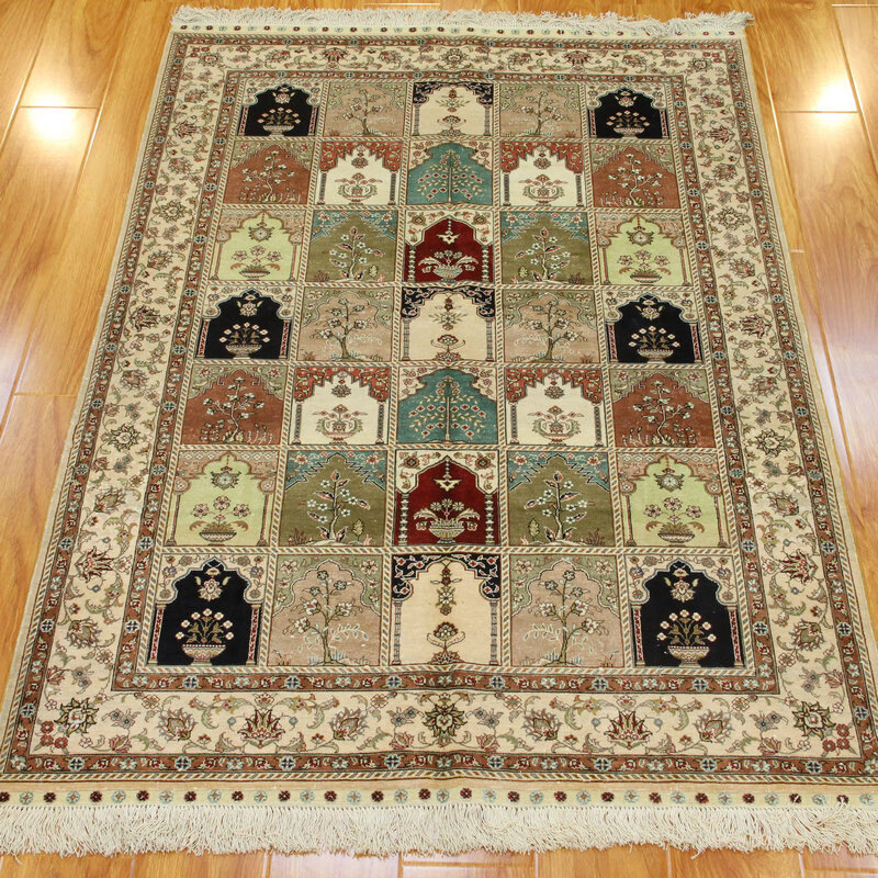 毯译毯译 出口伊朗土耳其几何波斯手工真丝地毯 122x183厘米