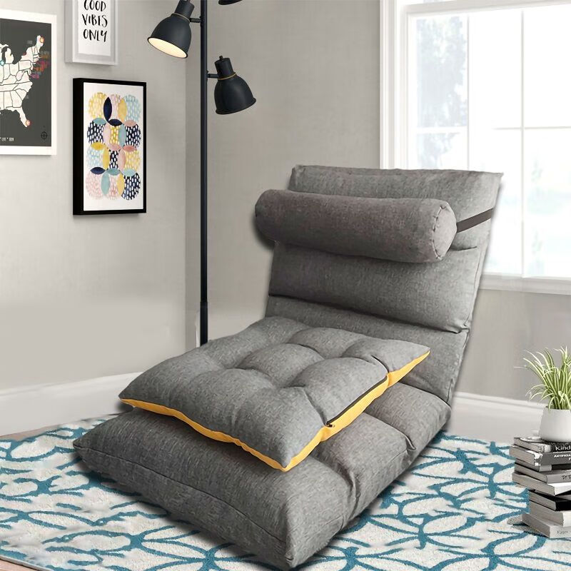 懒人沙发榻榻米可折叠拆洗单人小沙发卧室床上电脑靠背沙发地板椅 6格（经典灰）独立内胆+腰枕+坐垫