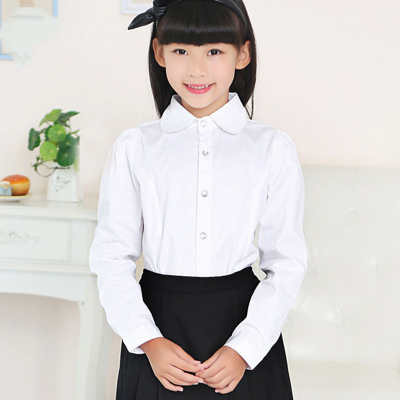 沙筱奕女童白衬衫长袖白衬衣白色衬衣中大童小学生校服演出服表演服