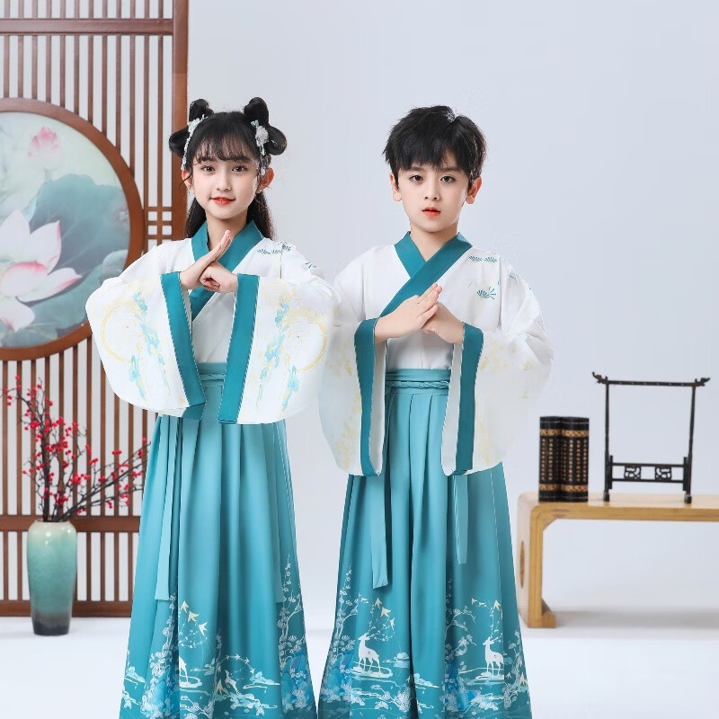 儿童汉服男童中国风国学服书童服装学生长袖古装女童三字经弟子规 绿色广袖男女同款 110高性价比高么？