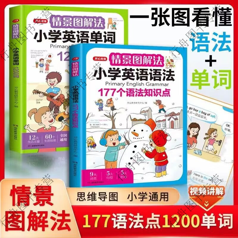 小学英语语法177个语法知识点情景图解法 小学英语单词1200词 语法+单词套装2本
