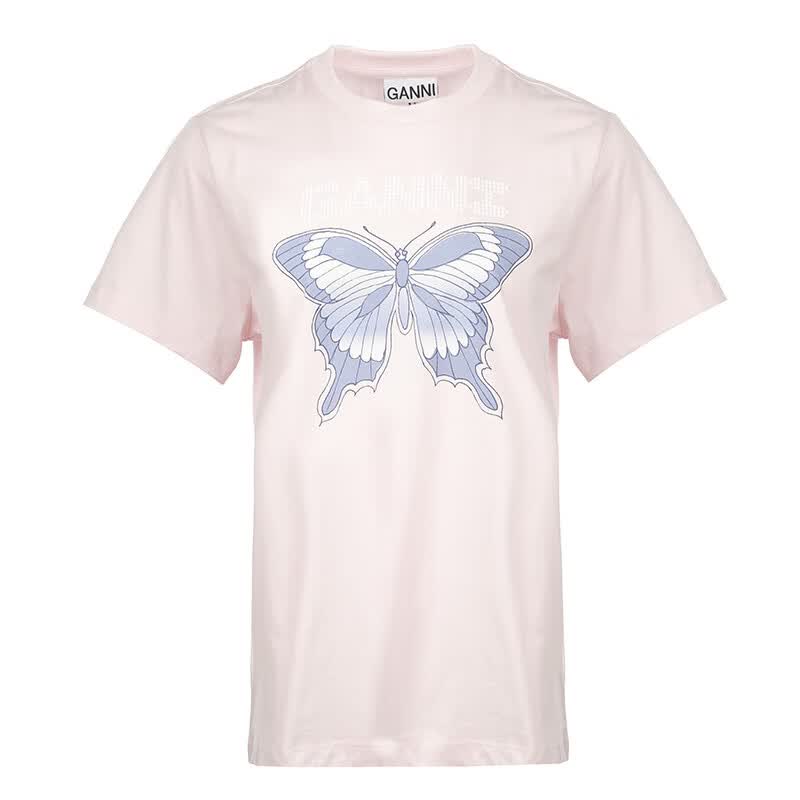 ganni女士印花蝴蝶短袖t恤t3357 浅粉 l
