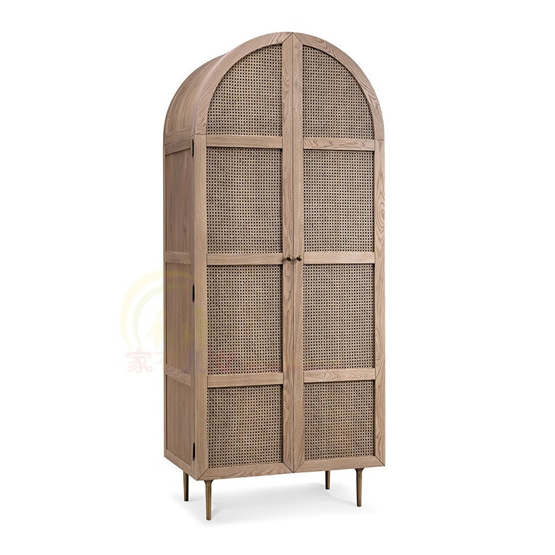 藤妃日式创意衣橱现代简约藤编双门衣柜家用卧室实木储物柜柜子北欧