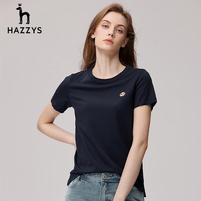 哈吉斯(hazzys)女装2023t恤圆领青春休闲t恤衫astse02be51