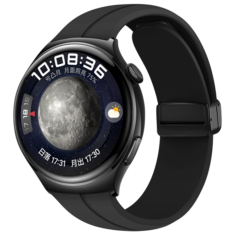 BHO适用华为手表GT2/GT3表带watch3/4/pro磁吸硅胶折叠扣表带 黑色