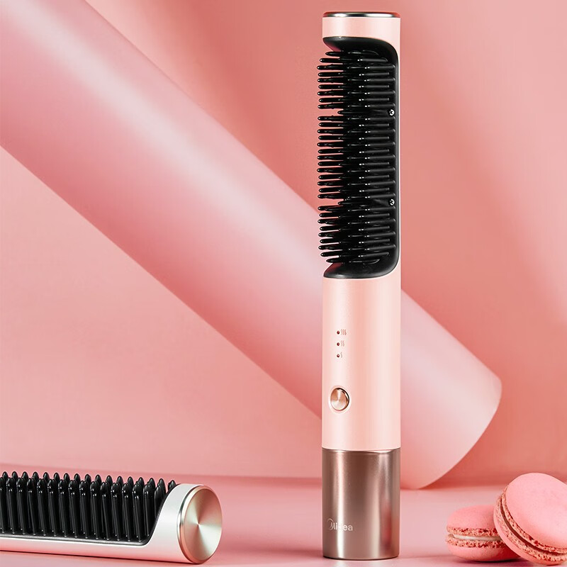 美的（Midea）直发梳 卷发棒 负离子卷直发器 防烫齿梳 便携直/卷发造型梳 直发夹板 有线MB-CJ0101 茱萸粉