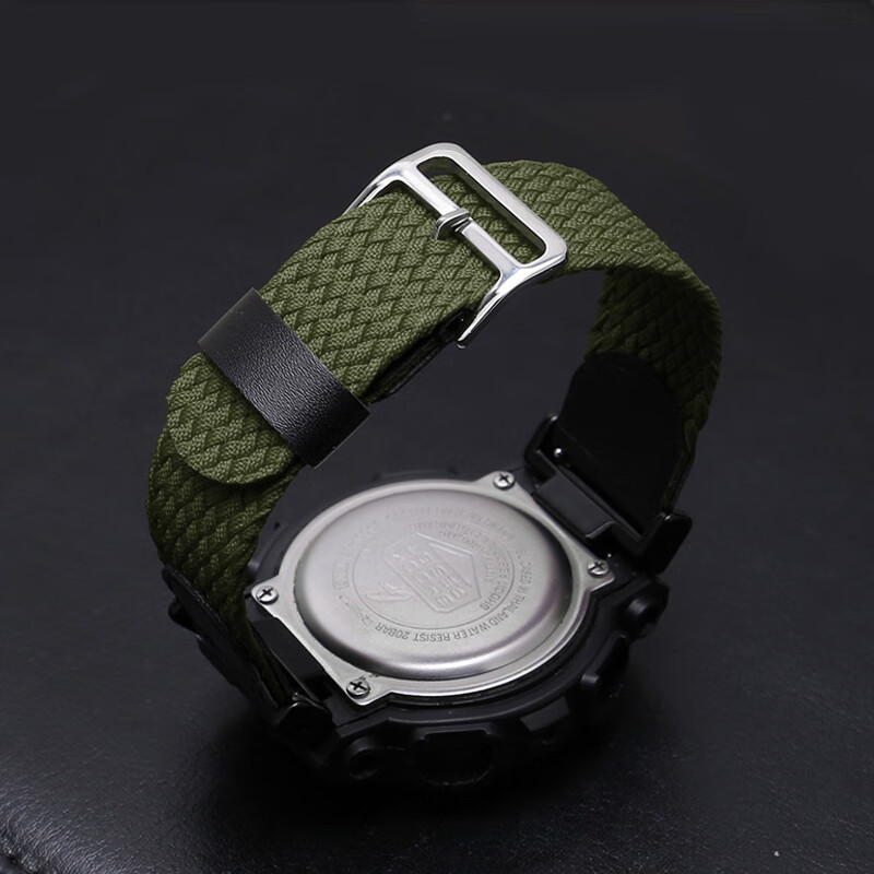 代用G-SHOCK卡西欧GA110 400 700 2100 DW5600编织帆布手表带改装潮流腕带 绿色 16mm凸口