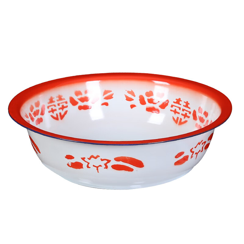雅空传统婚庆搪瓷盆洗脸盆和面洗菜盆餐厅汤盆经典怀旧花边喜字洋瓷盆