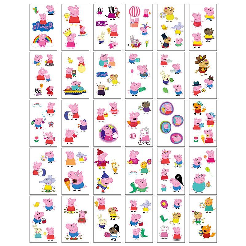 纹身贴儿童男女卡通粉红猪小妹仿真社会人防水手臂贴 小猪佩奇随机5张