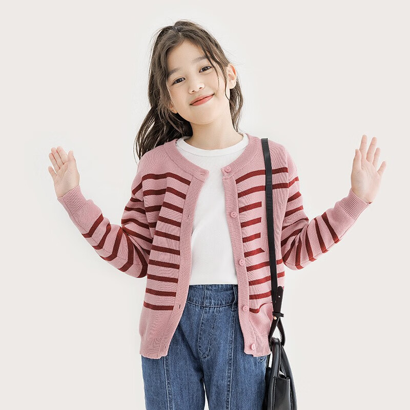 纯一良品（CUNYI）童装儿童针织开衫男童毛衣秋季新款中大童百搭撞色条纹外套 黑色条纹 140 cm