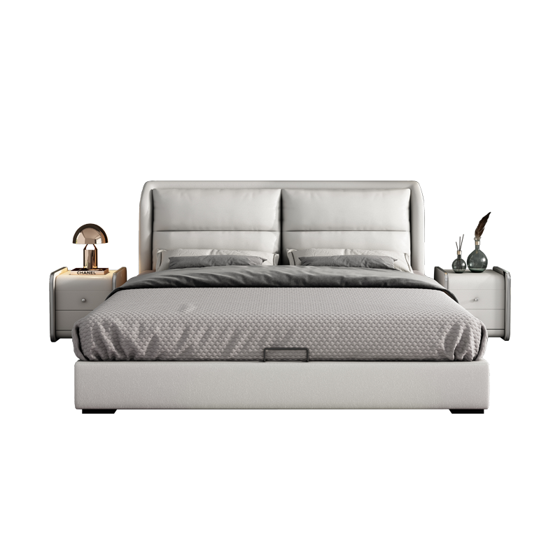 艾森雅 床 皮床双人床主卧现代北欧高箱床 床+乳胶椰棕弹簧床垫+床头柜*2 1.8*2M(普通款)