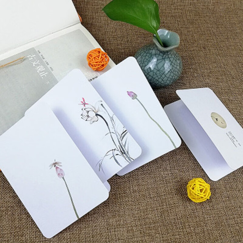 兰衍 信封折叠卡片 荷花禅意贺卡折叠卡片带信封 古风礼物 水墨荷花