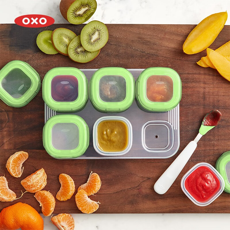 奥秀（OXO）婴儿辅食盒分装格宝宝零食罐防漏可外出携带冷冻保鲜密封可微波 绿 60ml*6个