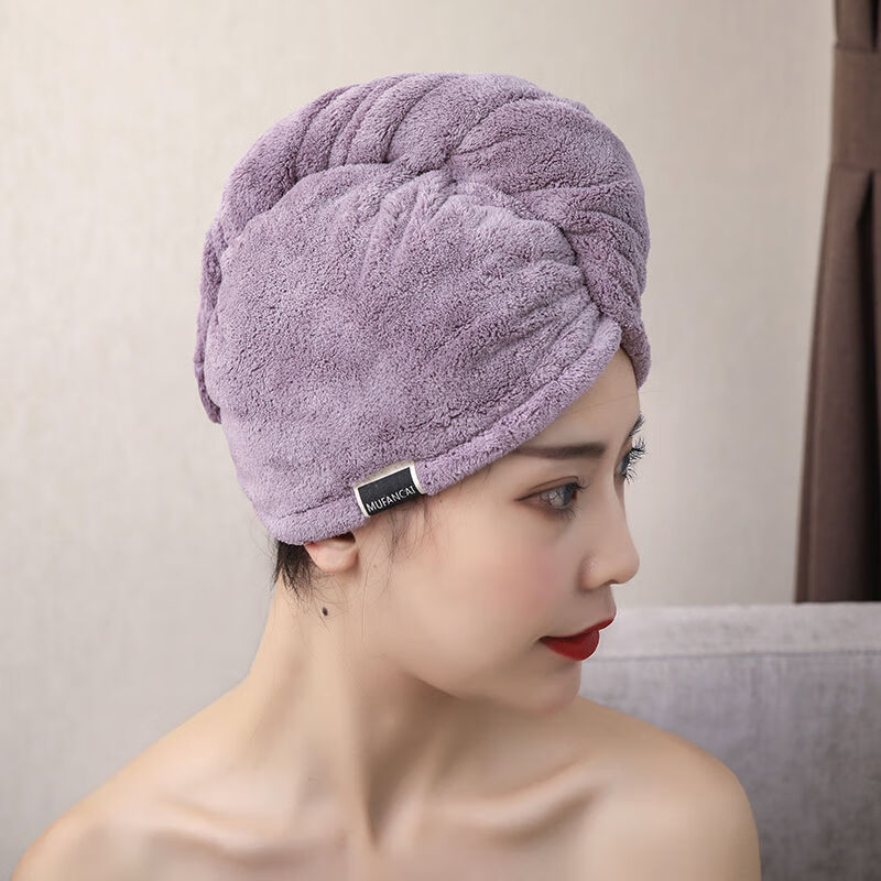 钰伶加厚干发帽女超强吸水速干包头巾洗澡擦长发毛巾可爱浴帽 素色