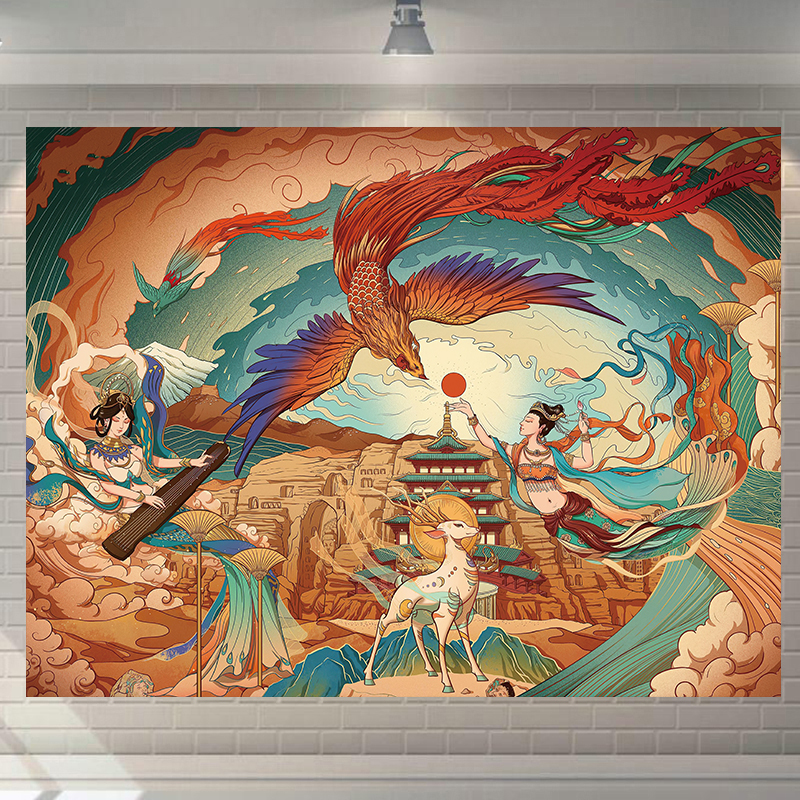 藏式墙挂布藏式敦煌墙壁装饰床头卧室大厅挂布背景布ins风画布直播