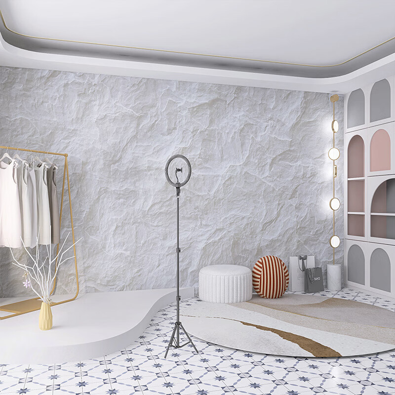 山头林村石头布墙面3d立体灰白岩石壁纸仿造型女服装店间背景墙壁装修