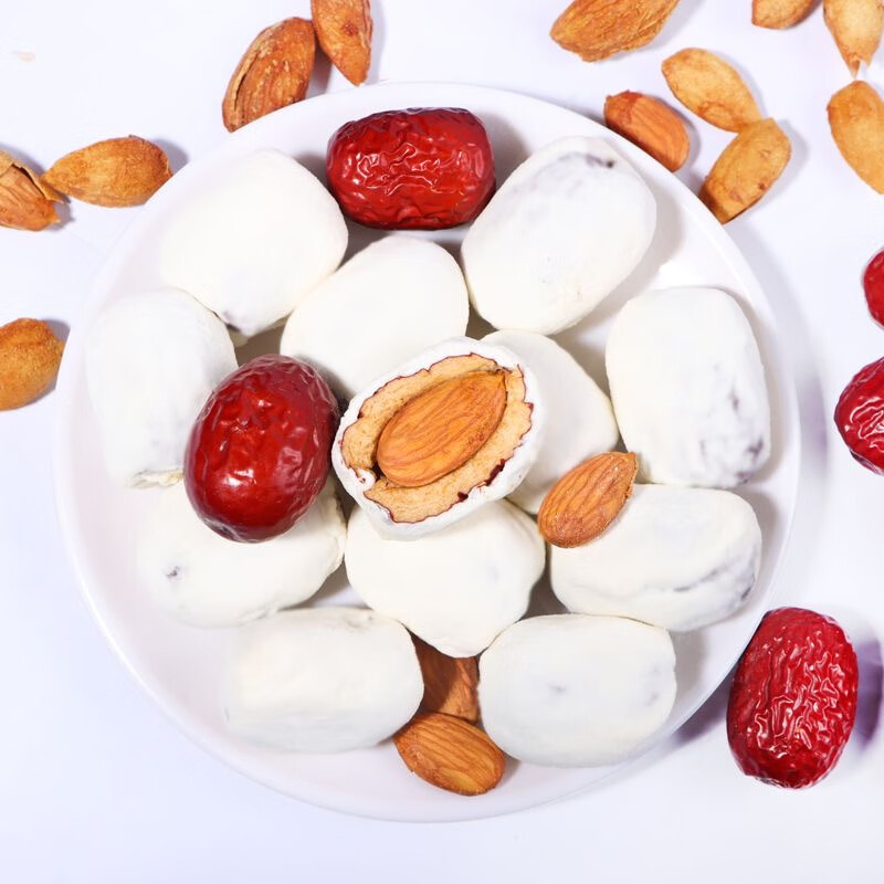 卡滋乐零食巴旦木奶枣夹心奶香奶枣奶香味休闲干果蜜饯独立包装 巴旦木奶枣6袋 125克