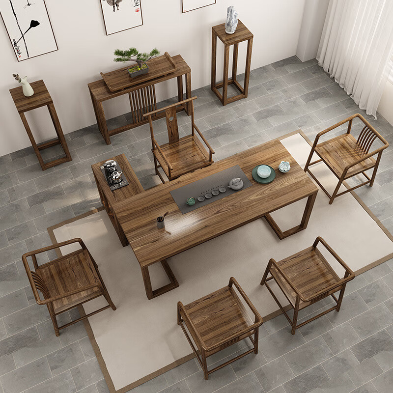 宾迪朗新中式泡茶桌椅组合茶艺茶道泡茶台实木茶桌禅意茶室家具现代