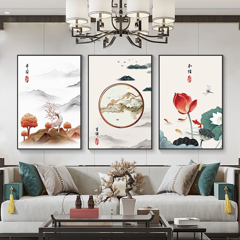 过道简约装饰画轻奢禅意沙发背景墙挂画简约茶室墙上中国风水墨字画