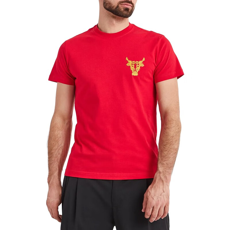 versace jeans couture 范思哲男装 男士棉质牛印花图案短袖t恤衫 eb3