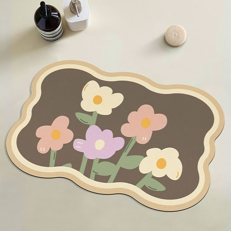 叕二叕 硅藻泥地垫浴室卫生间门口脚垫吸水速干家用防滑垫 彩色花丛