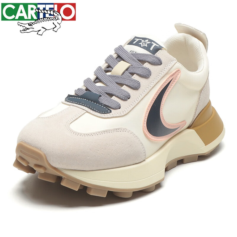 卡帝乐鳄鱼(cartelo)厚底华夫阿甘鞋女2023年新款磨砂