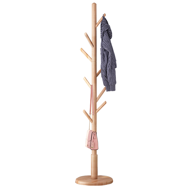 古雷诺斯 实木衣帽架卧室创意落地衣架实木挂衣架桦木衣服架立式简易晒衣置衣架子  N6212-06-原木色圆盘