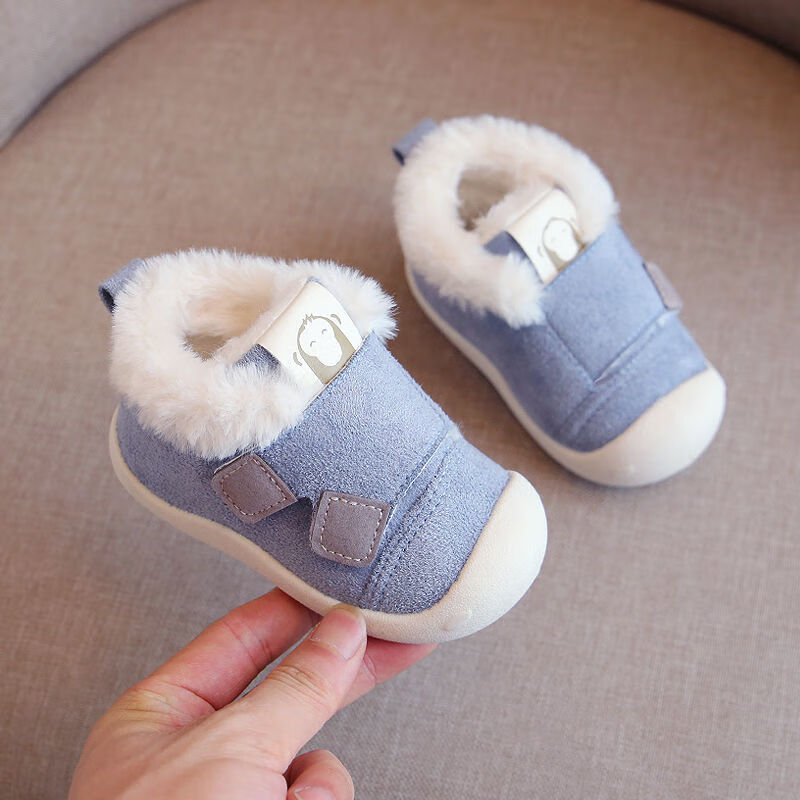 宝宝棉鞋1-3岁婴儿学步鞋软底冬季男防滑加绒女机能鞋儿童鞋子2岁 D7蓝色 15码/内长12.5cm