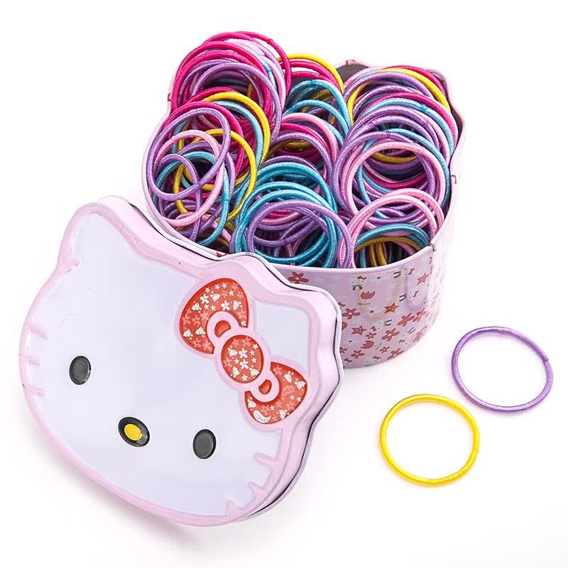 fzzseii 小号糖果色皮筋100根装kitty猫罐装 彩亮丝100根【送铁盒】