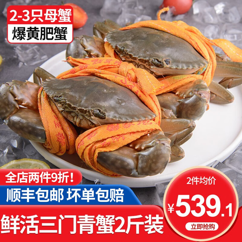 【活蟹】九号港 三门青蟹鲜活 活鲜大螃蟹 特大母蟹红膏蟹肉蟹 生鲜