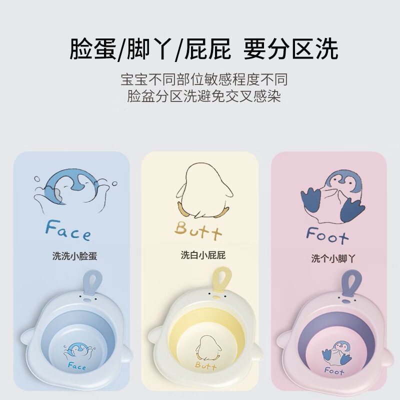嫚熙(EMXEE)宝宝折叠脸盆小可悬挂婴儿童新生洗脸洗屁股便携用 3个装【洗脸脸+洗脚脚+洗屁屁】