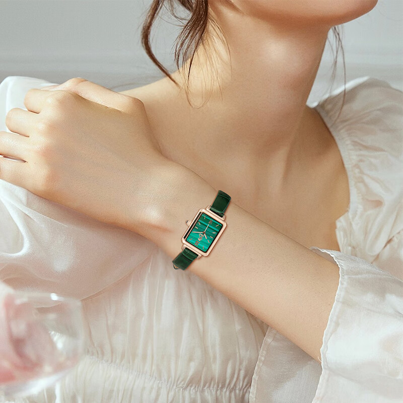 DK女士手表小方绿表石英表七夕生日新年情人节礼物送女友送老婆妈妈 DK007-L+G(套装) 21mm