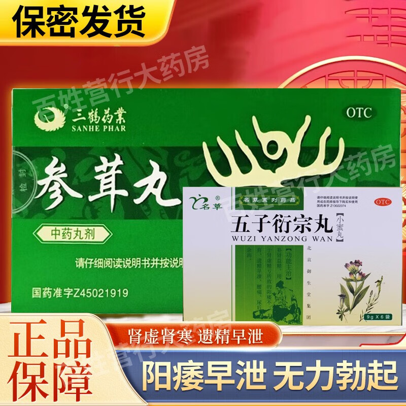 参茸丸同仁堂补肾阴阳两虚的药可选参茸丸颗粒阳痿早泄男性壮阳药时间短早泄射精快可搭大蜜丸官方旗舰店bl 1盒参茸丸+1盒五子衍宗丸【阳痿早泄无力勃起】 +同仁堂仁I丹