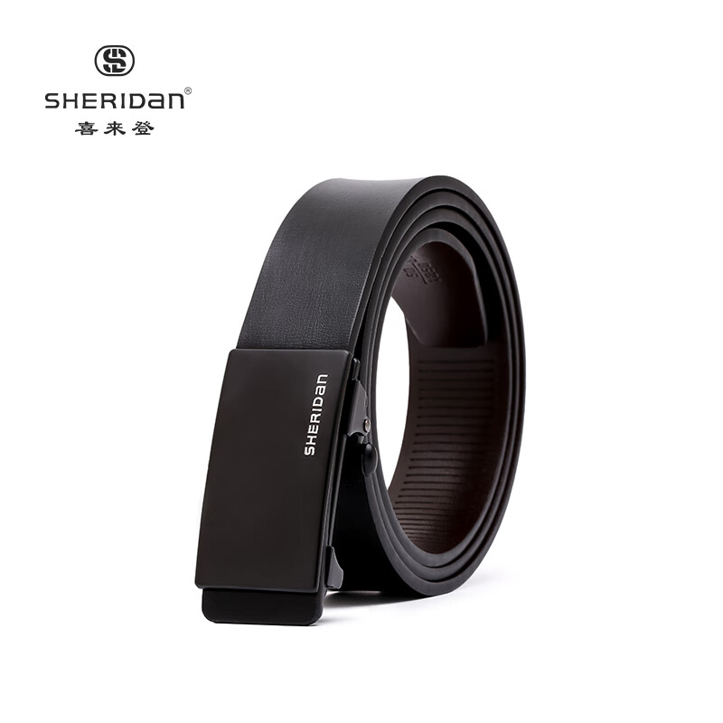 sheridan喜来登皮带男士牛皮腰带自动扣皮带中年青年商务腰带 黑色