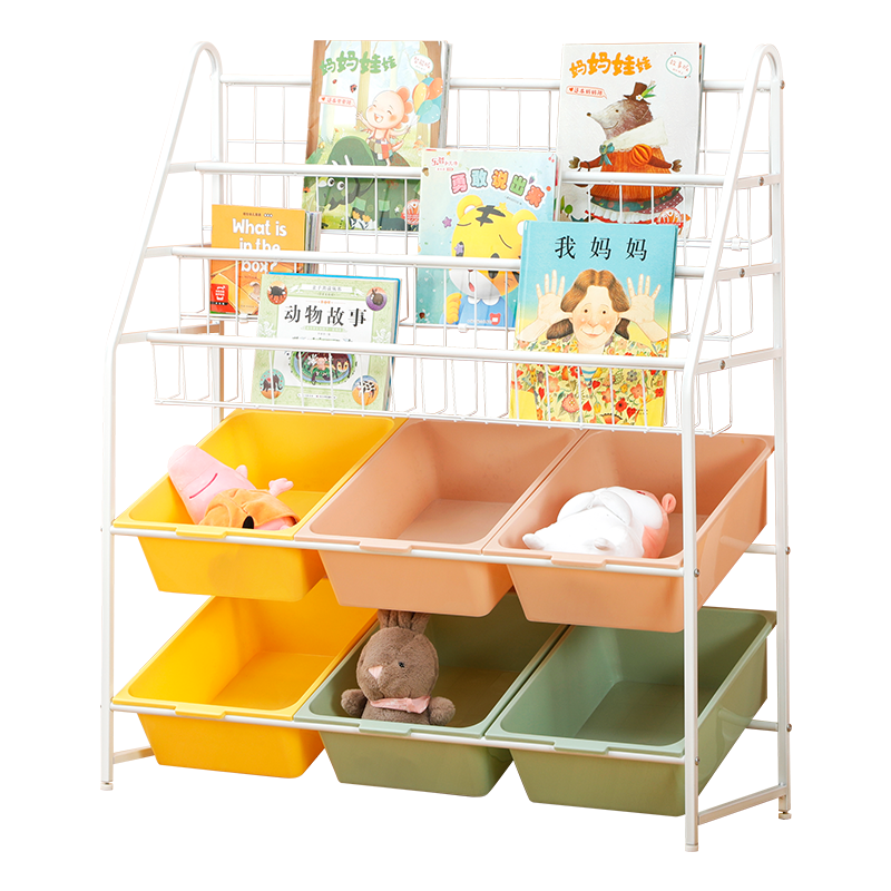 溢彩年华 宝宝学生可移动书架宝宝绘本架玩具收纳架落地多层储物柜置物架大容量整理架(6盒)4126