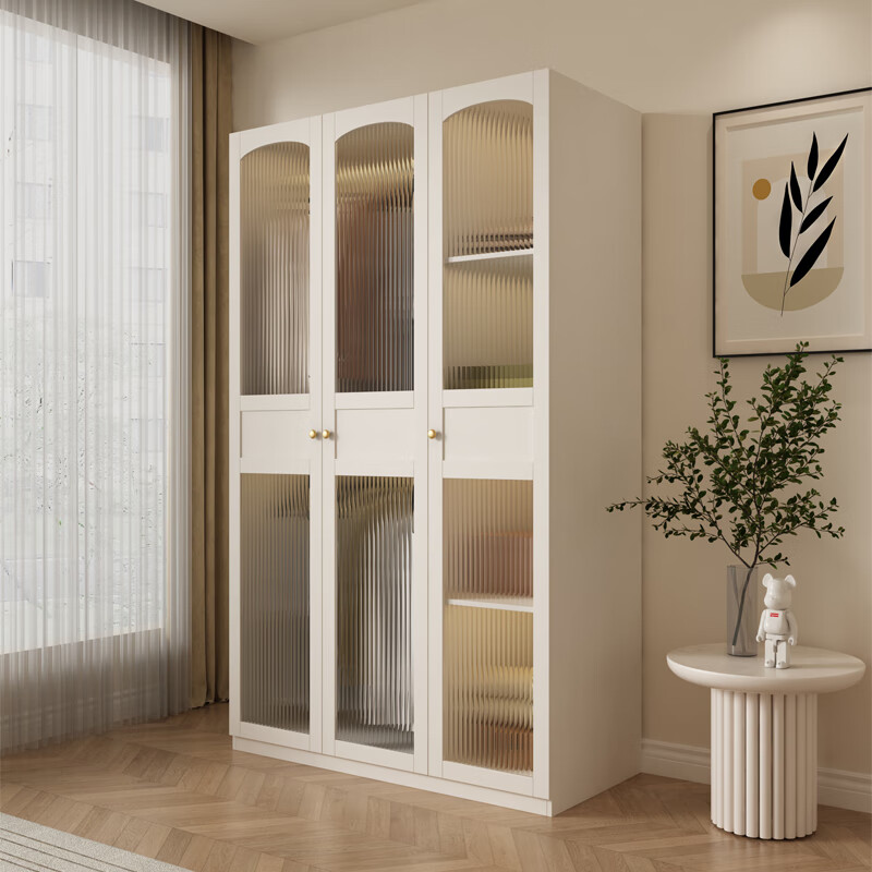 衣柜法式出租房家用卧室奶油风网红柜子玻璃门宿舍衣橱小户型 二门/0