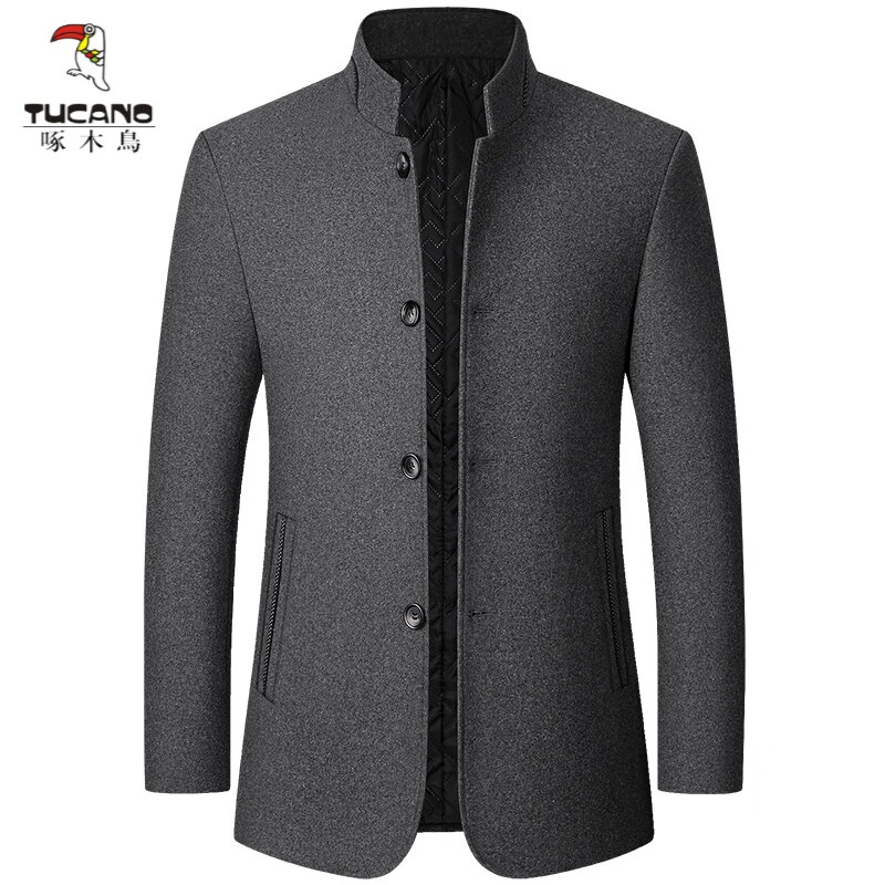 啄木鸟2025春秋冬季新款中年男士夹克毛呢子外套立领毛呢.大衣休闲男装 灰色 XL