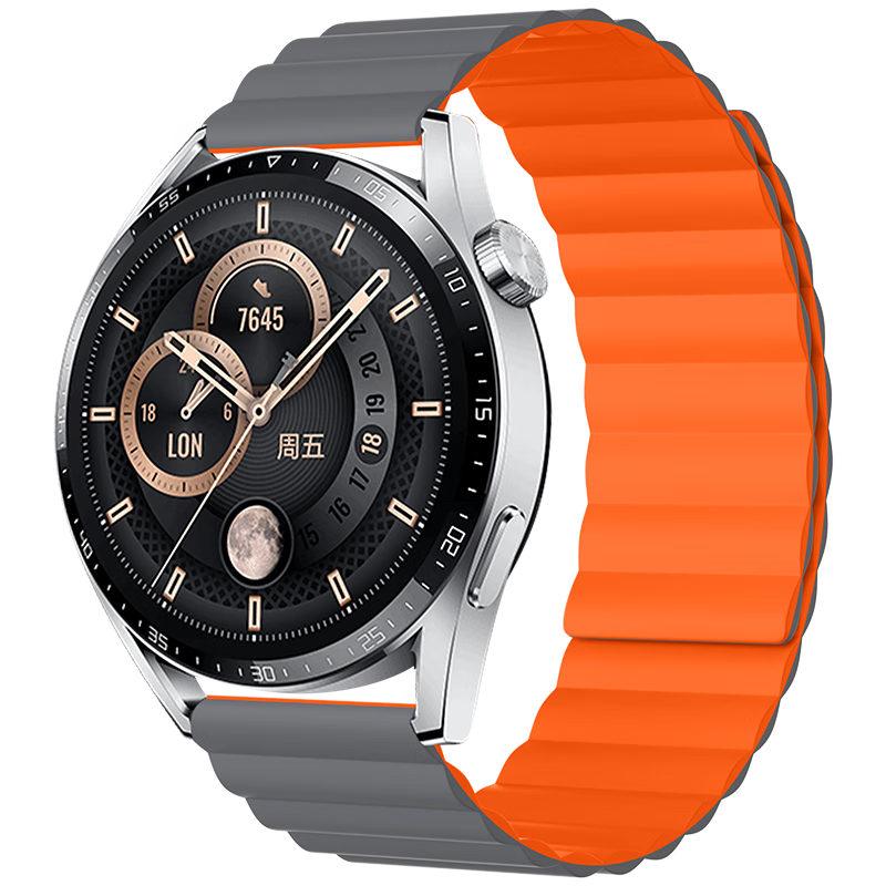 BHO适用华为手表表带gt3/gt2/watch3pro new表带磁吸硅胶表带 灰橙色