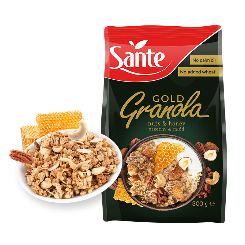 三特sante波兰进口 多坚果蜂蜜燕麦片300g/袋 早代餐干吃即食营养谷物