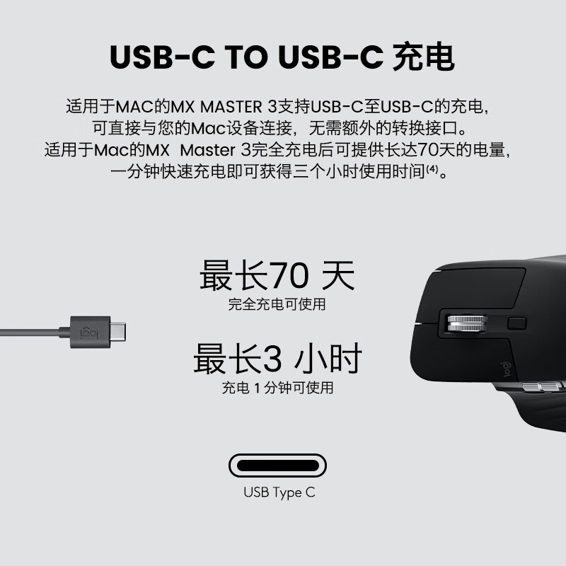 罗技（Logitech）适用于Mac的MX Master 3无线蓝牙优联双模跨计算机控制鼠标-深空灰