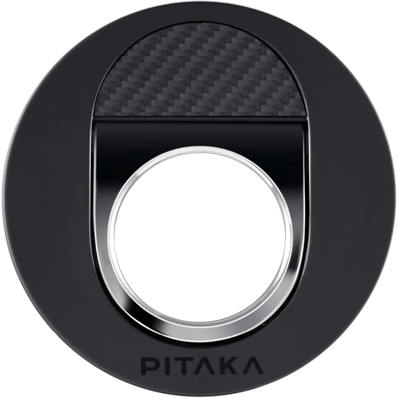 PITAKA指环扣磁吸手机支架适用苹果MagSafe伸缩轻薄凯夫拉芳纶材质360°旋转懒人可拆卸指环 斜纹款-黑灰细纹