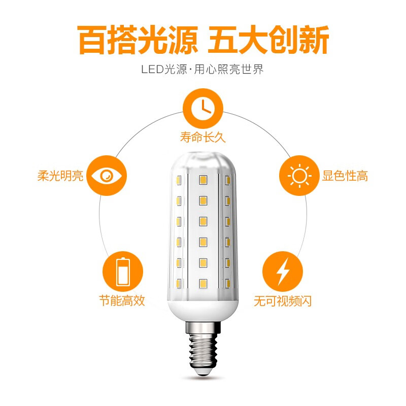 FSL佛山照明led灯泡E14小螺口玉米灯泡蜡烛泡水晶灯泡9W白光6500K