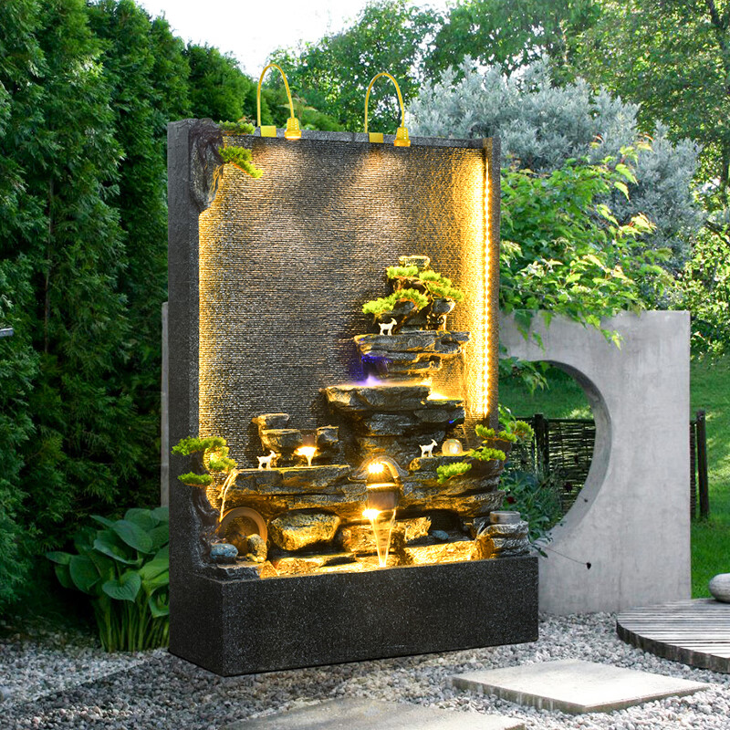 人文家居 水幕墙假山流水喷泉客厅办公室装饰品户外庭院水系景观落地