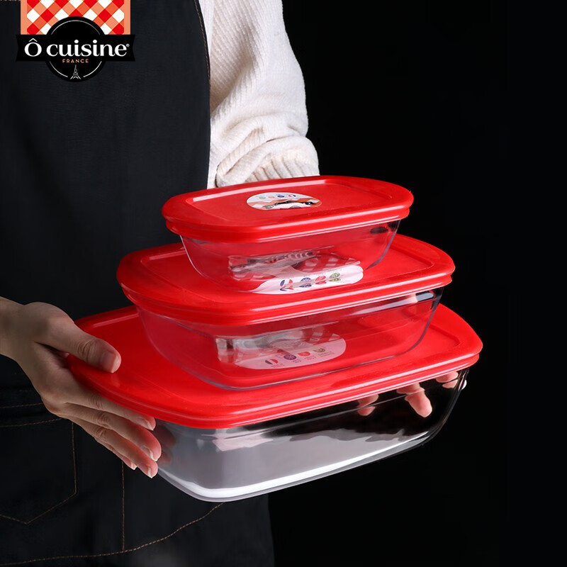 欧贵厨法国进口高硼硅玻璃烤盘烤箱专用托盘蒸盘烘焙微波炉饭盒鱼盘餐具 23cm【1.1L带盖】长方形烤盘